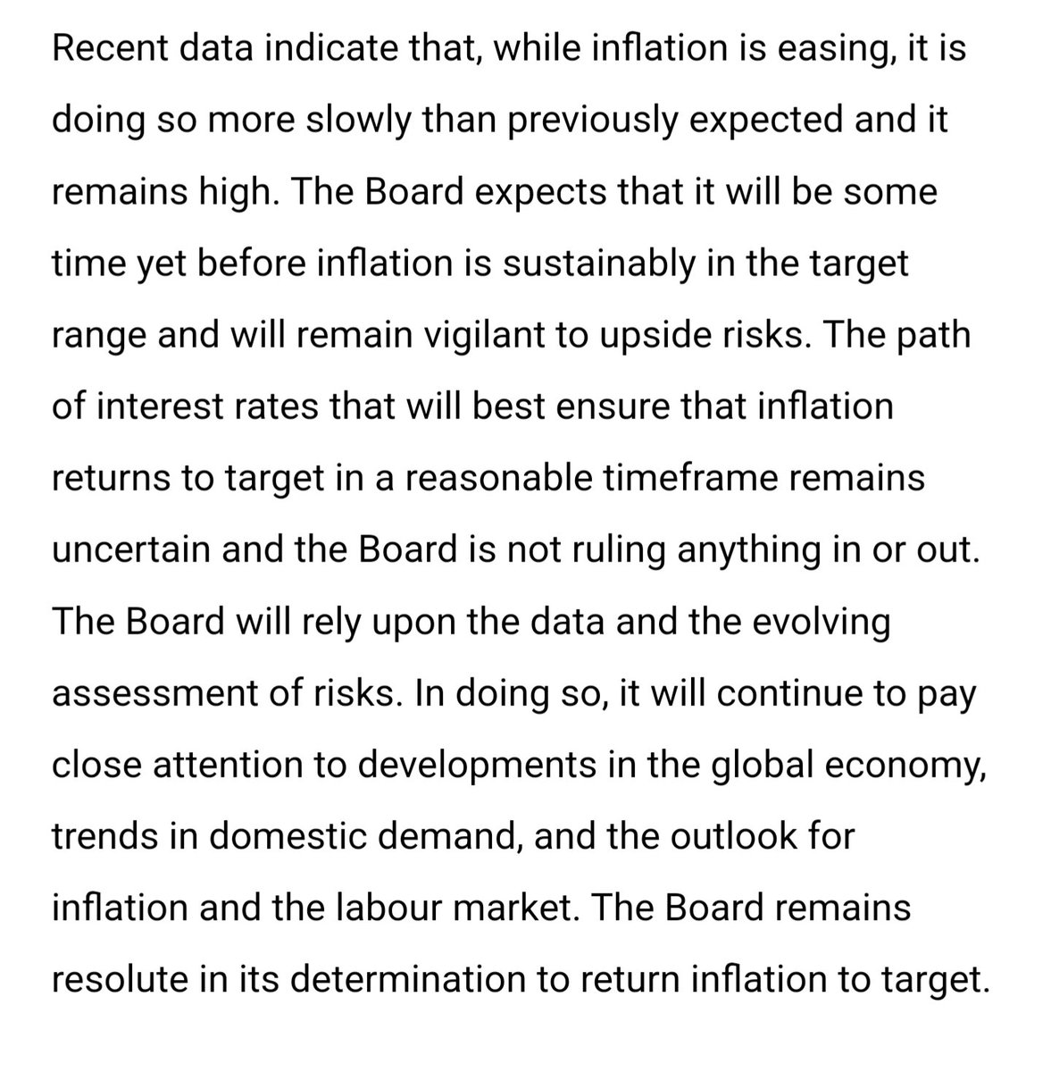 I can't add much to the last section of the #RBA statement, other than to say  the RBA is preparing the ground for a possible rate *rise*.

#ausbiz #auspol #interestrates #ausecon