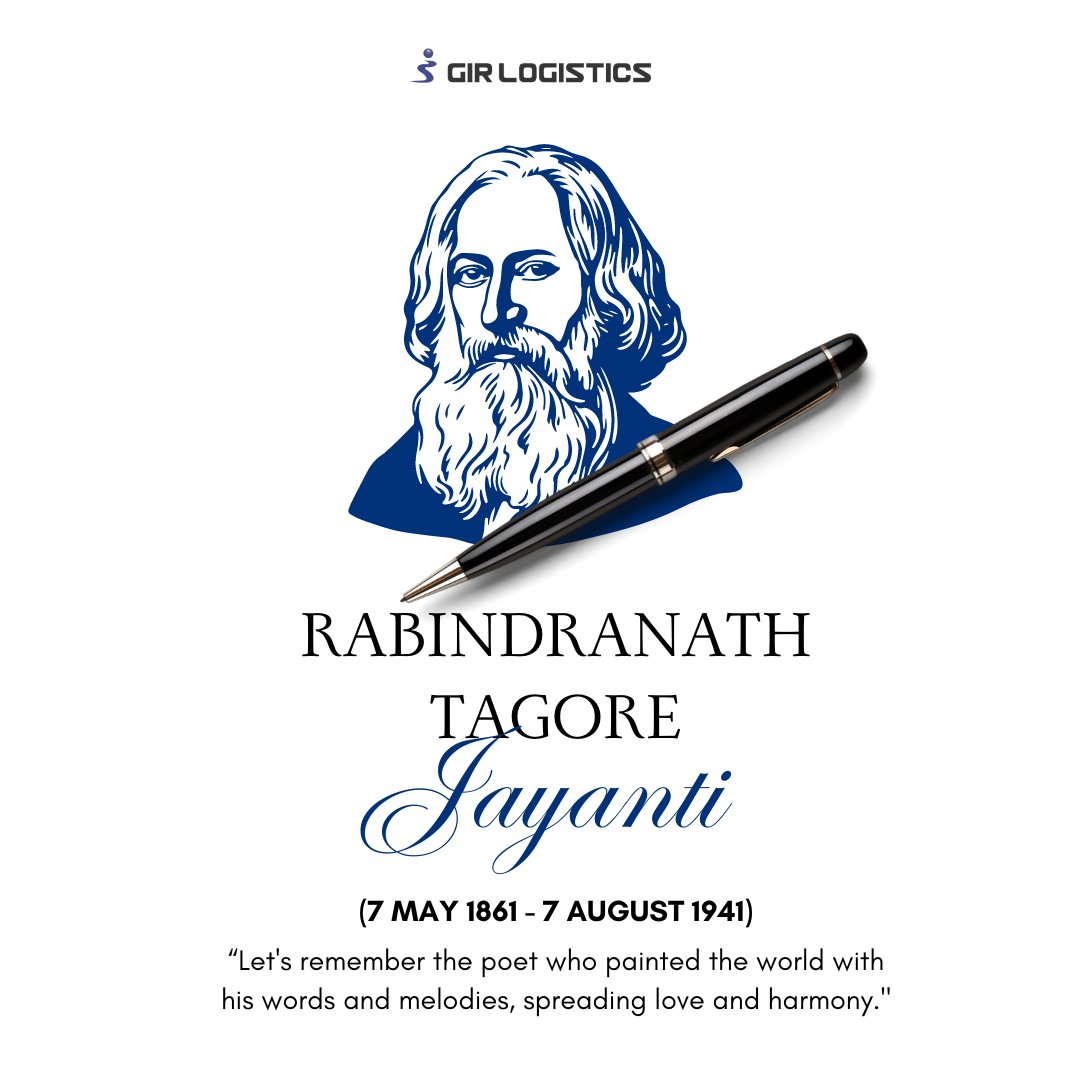 Today, we honor the birth anniversary of Rabindranath Tagore, a beacon of creativity and enlightenment. May his timeless poetry and profound insights inspire us to seek beauty, truth, and compassion in our lives. 

#RabindranathTagoreJayanti
#expertiselogistics #expertlogistics