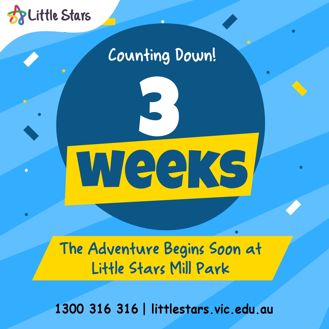 LittleStars_au's tweet image. Only 3 Weeks to Go! 📷Get Ready for an Exciting Beginning at Little Stars Mill Park. 📷

📷  - 03 9088 7686
📷littlestars.vic.edu.au/enquiry-form/

#LittleStarsMillPark #EarlyLearningAdventure