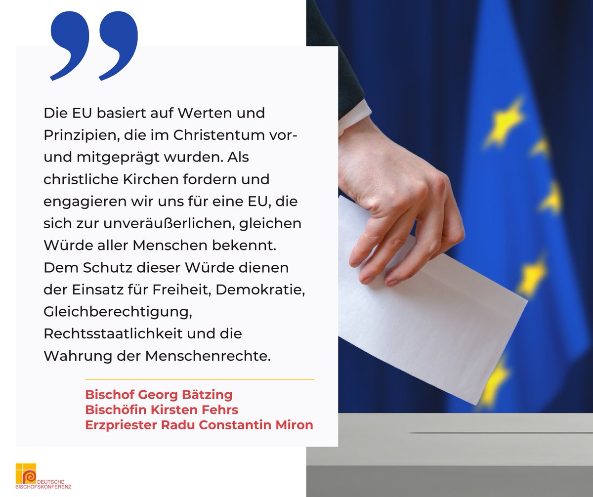 Mit einem ökumenischen Aufruf zur Wahl des Europäischen Parlamentes am 9. Juni 2024 wenden sich die Vorsitzenden der christlichen #Kirchen in #Deutschland an alle Wahlberechtigten: „Machen Sie bei der Wahl von Ihrer Stimme Gebrauch. Wählen Sie eine gemeinsame Zukunft in einem…