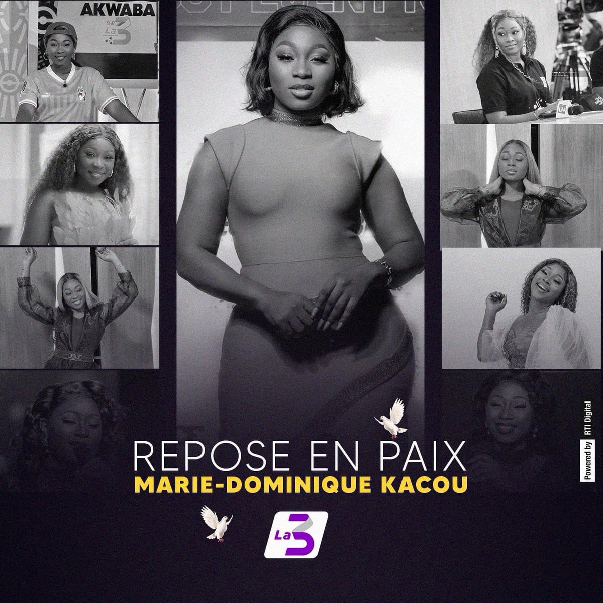 Communiqué 

Le Directeur Général de la RTI (Radiodiffusion Télévision Ivoirienne) a le regret de vous annoncer le décès de Mademoiselle Marie-Dominique Kacou, animatrice des programmes, chroniqueuse à l'émission Peopl'Emik sur La 3. Décès survenu à Abidjan le Lundi 06 Mai 2024.