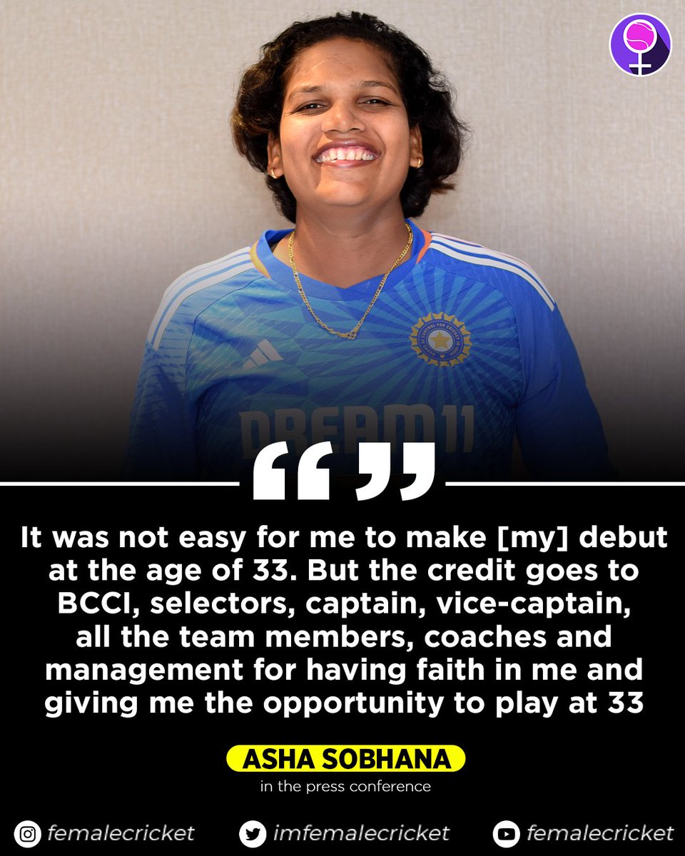 'Never stop dreaming.' Asha Sobhana thanks everyone for giving her an opportunity at 33. #CricketTwitter #BANvIND