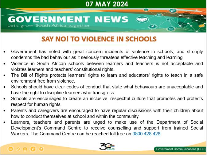 Say NO! to violence in schools @DBE_SA @GovernmentZA
