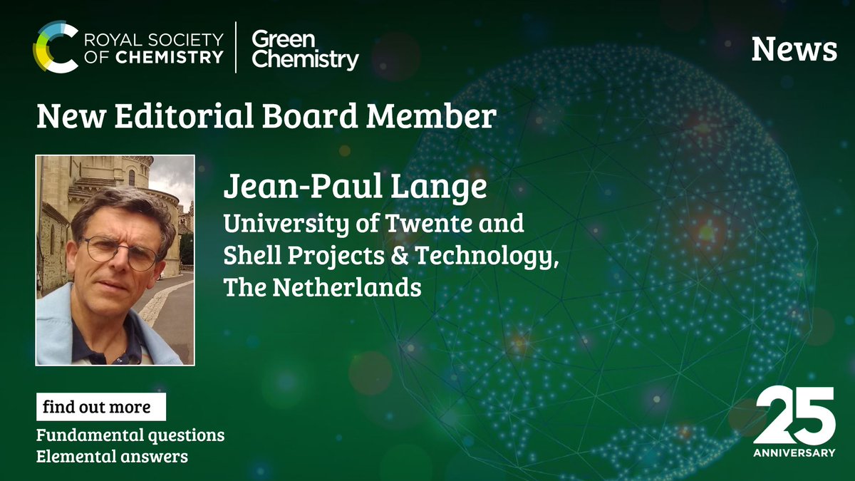 We are delighted to announce that Jean-Paul Lange (University of Twente and Shell Projects & Technology, The Netherlands) has been appointed as new Editorial Board Member in Green Chemistry 📢 More info here 🔗blogs.rsc.org/gc/2024/05/03/… Please join us in welcoming Jean-Paul🎉