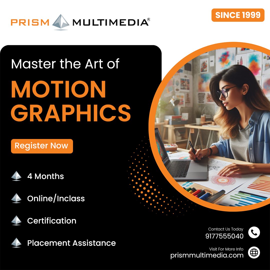 🚀 Elevate your skills with Prism Multimedia's Motion Graphics course!

#MotionGraphics #PrismMultimedia #CreativeSkills #Certification #EnrollNow