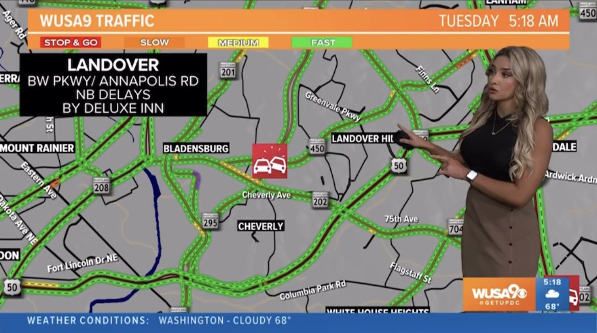Good morning! 🌧️

Another wet and foggy start on your morning commute.

🚗 New crash in #Largo on the Inner Loop at Landover Rd. Exit ramp closed.

🚙 Heavy delays on BW Pkwy north near Annapolis Rd due to a crash in #Landover. 
Take Kenilworth Ave instead!

#GetUpDC