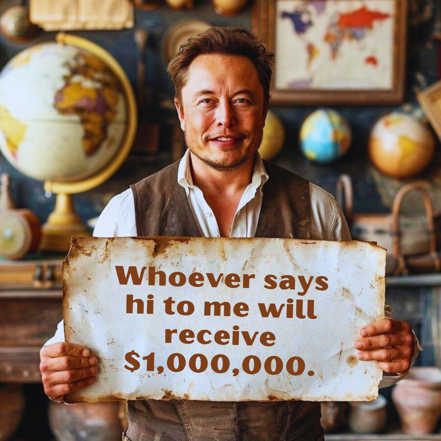 Whoever says hi to me will receive $1,000,000. -Elon Musk