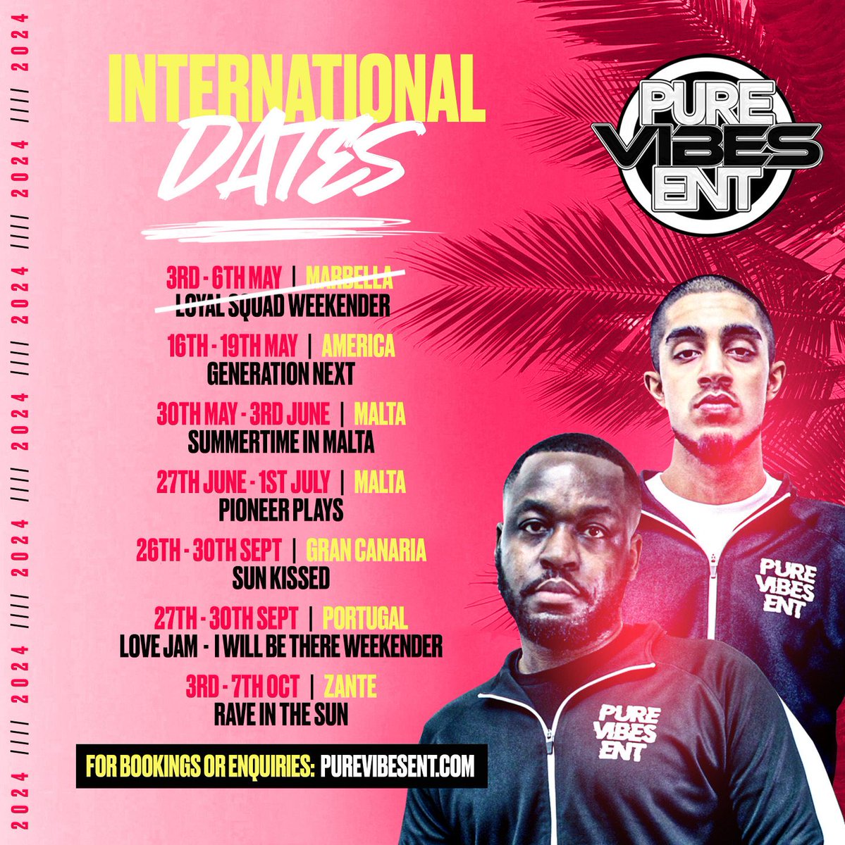 PureVibesEnt's tweet image. Pure Vibes Ent - Confirmed International Dates For 2024 

For Bookings: purevibesent@gmail.com

Website: purevibesent.com

#WorldSound #International #Travelling