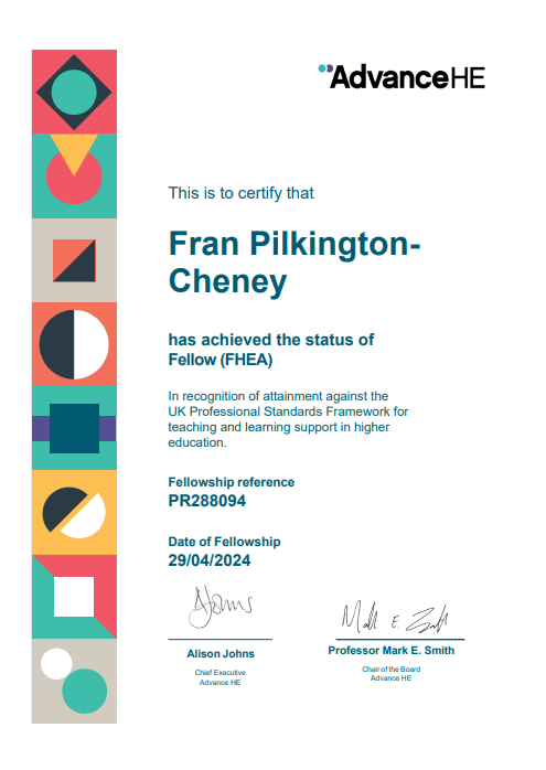 Very proud to have offically passed my #PGCLTHE and achieved my Fellow status of the Higher Education Academy @AdvanceHE 👏Thank you @psychologyNTU for the opportunity and support, shout out to @DrAndyMack for excellent mentorage and keeping things in perspective!  #fhea