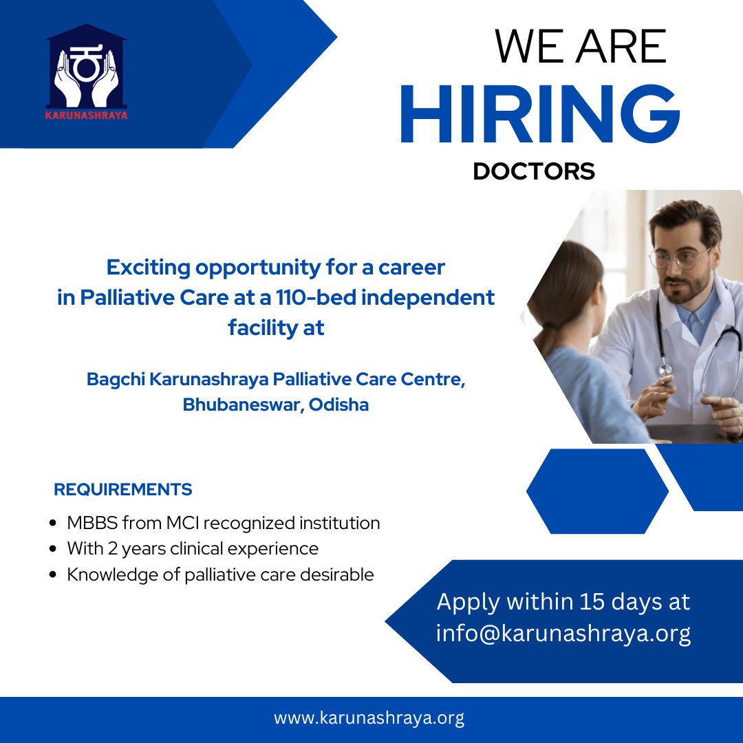 Interested candidates please send in your resume at info@karunashraya.org

#hiring #doctors #palliative #palliativecare #hospice #hospicecare #hospicelife #endoflifecare