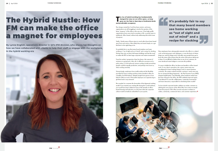 Great to see our very own Lynne English sharing her thoughts in the FM Director publication, on the key role FM #facman can play in making the #workplace a compelling place to be in the #hybridworking world - a place where people choose and want to #work.
issuu.com/fmbdmedia/docs…