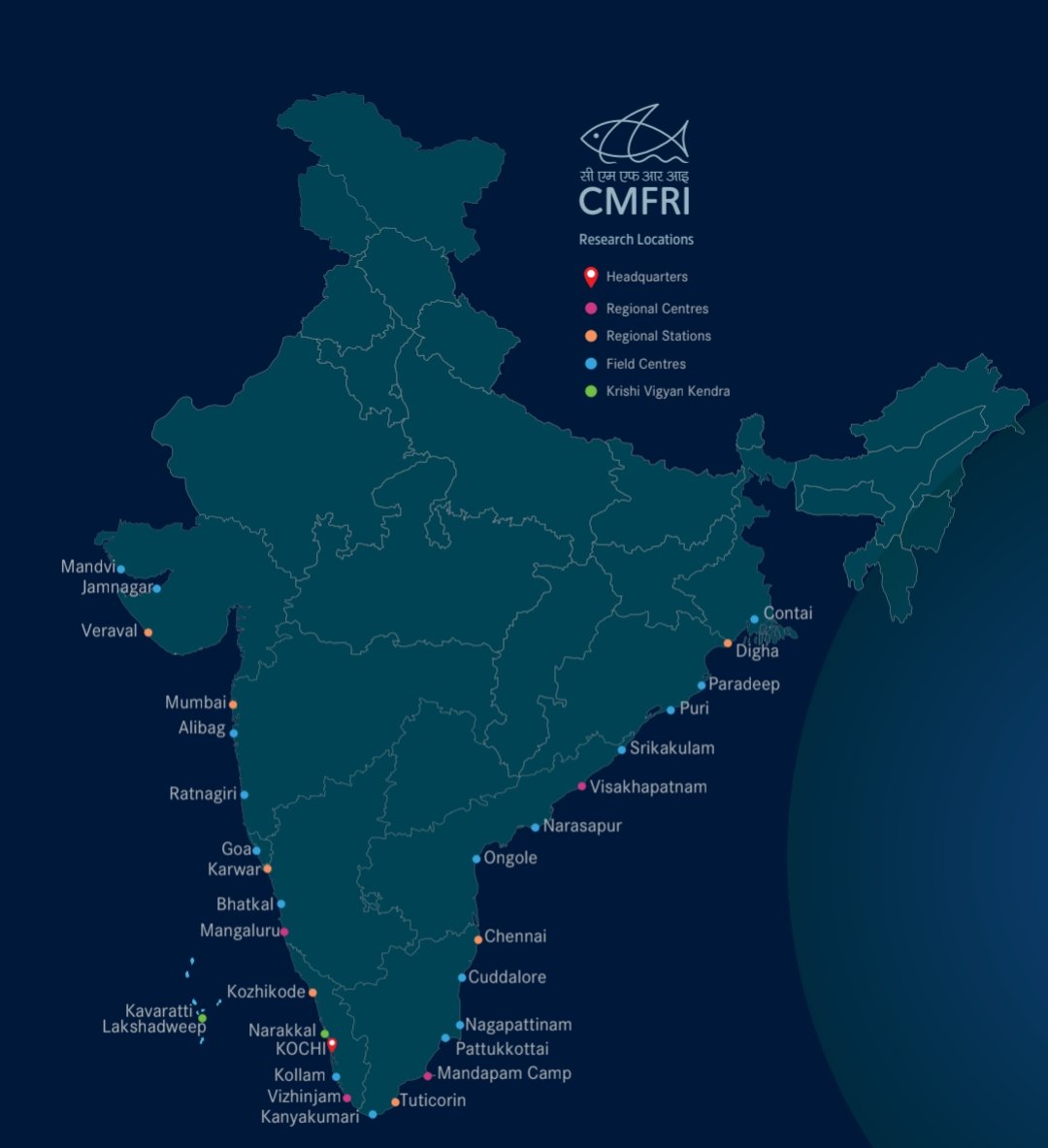 Central Marine Fisheries Research Institute locations 📍
Regional centre : Mandapam ( Ramnad )
Regional station : Chennai and Tuticorin 
Field centre : Pattukkottai, Nagapattinam and Cuddalore 🐟 #TnCoastal