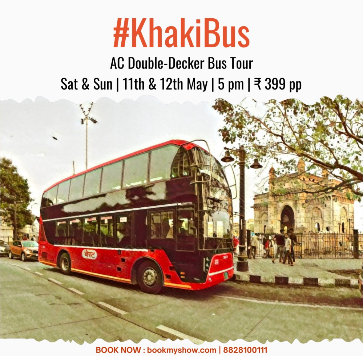 Enjoy a rambling ride through the heart of the city, in our #KhakiBus AC double-decker bus ride.
📷Sat & Sun | 11th & 12th May | 5 PM | ₹399 pp
📷Book now at: in.bookmyshow.com/activities/kha…

#BusRide #BusTours #HeritageBus #Things2DoInMumbai #KhakiTours #ExploreMumbai #HeritageTours
