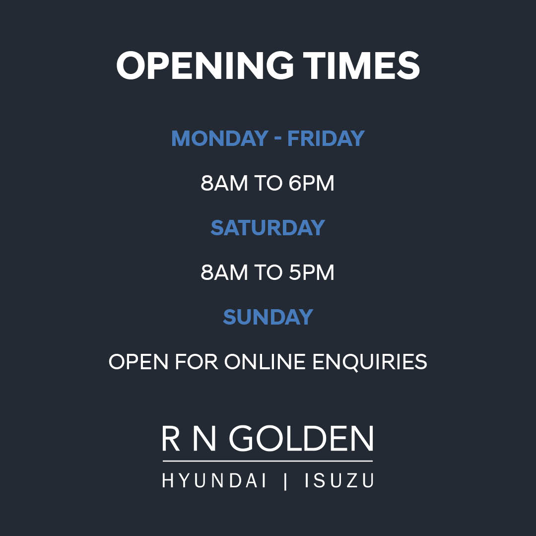 We look forward to seeing you soon at RN Golden.

Get in touch with our team for any new enquiries.

📞 01484 608060
💻 bit.ly/3mcHbdQ 

#OpeningTimes #OpeningHours #Hyundai #RNGolden