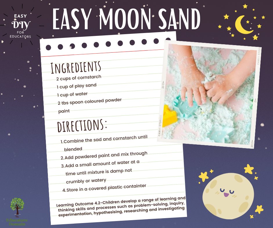 Quick and Easy Moon Sand Recipe
#moonsand #eylf #nqs #veyldf #qklg #mtop #educatorsdomain