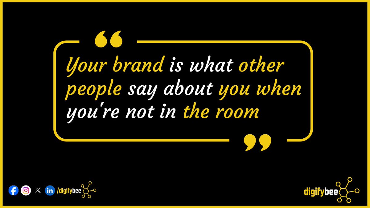 DigifyBee's tweet image. Your brand is what other people say about you when you&apos;re not in the room

#digitalmarketing #marketing #seo #socialmedia #contentmarketing #marketingagency #growyourbusiness #marketingstrategy #digifybee