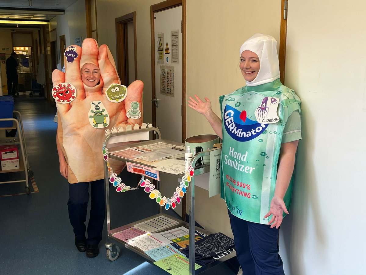 Look out for our wonderfully dressed team as they are starting their ward visits today! We will be visiting wards all week to share our knowledge of Hand Hygiene. 👏🤩 @UHP_NHS #CleanHands #PatientSafety #HandHygiene