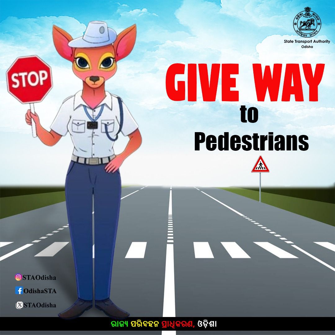 Let's make our roads safer by respecting pedestrians at the zebra crossing #RoadSafety #RoadSafetyOdisha #STAOdisha