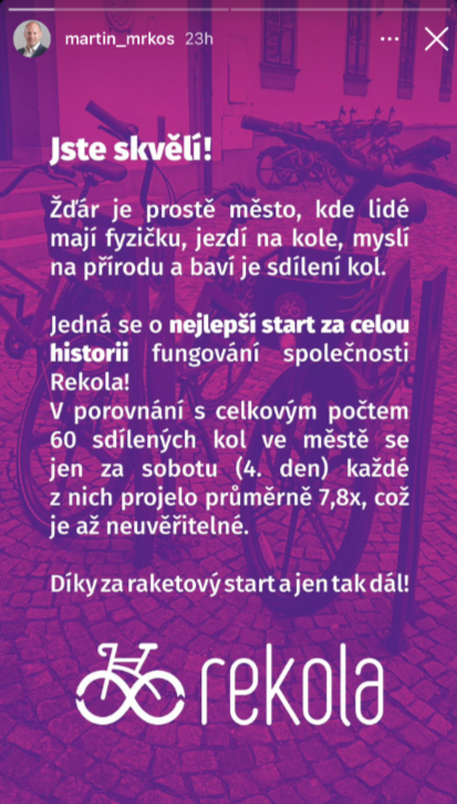 Martin Mrkoš, starosta Žďáru nad Sázavou, pěje chválu na spolupráci s <a href="/RekolaEU/">🚲 Rekola</a>. 🚴‍♀️🚴‍♂️