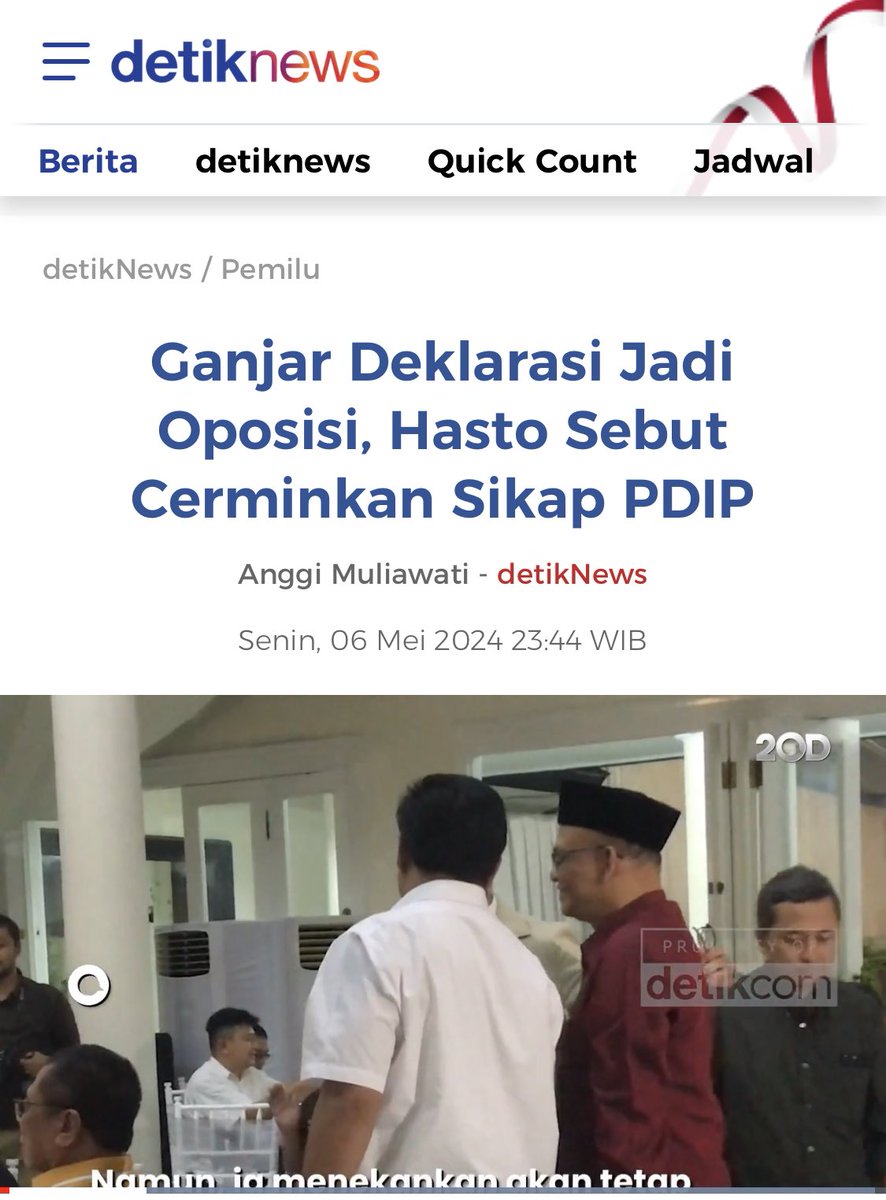 Pak ⁦@ganjarpranowo⁩ sudah deklarasi oposisi tapi ⁦@PDI_Perjuangan⁩ malah belum punya sikap yang jelas. 
Oposisi ora?
news.detik.com/pemilu/d-73281…