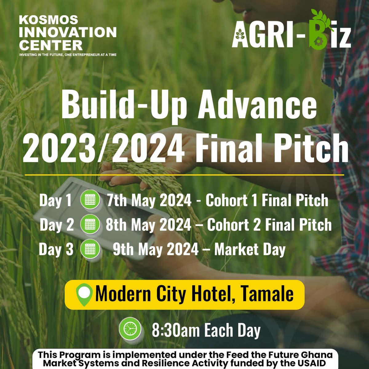 Join us for the Final pitch for the KIC AgriBiz Build Up. Through the AgriBiz Build-up, KIC is building the capacity of young people in the formal and informal sector under the USAID Funded Feed the Future Market Systems Resilience Activity.​
#FeedTheFuture​
#YouthInAgriculture
