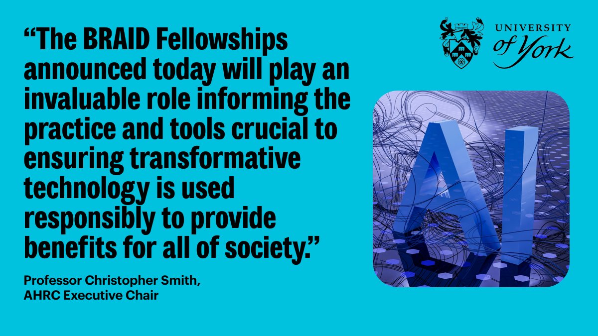 York Law School (@uoylaw) on Twitter photo Congratulations to <a href="/bevatownsend/">Bev Townsend</a> who is a recipient of a @BRAID_UK Fellowship
This £2.4m initiative <a href="/EdinburghUni/">The University of Edinburgh</a> will help organisations develop solutions to #AI challenges, and it builds on <a href="/UniOfYork/">University of York</a>’s work on the impact of AI
Read more: bit.ly/4b7VZ4P #YorkResearch Congratulations to <a href="/bevatownsend/">Bev Townsend</a> who is a recipient of a @BRAID_UK Fellowship
This £2.4m initiative <a href="/EdinburghUni/">The University of Edinburgh</a> will help organisations develop solutions to #AI challenges, and it builds on <a href="/UniOfYork/">University of York</a>’s work on the impact of AI
Read more: bit.ly/4b7VZ4P #YorkResearch