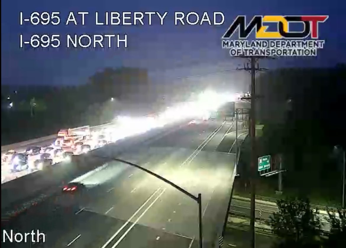 Delays on the OL of the beltway leading up to a crash at Security Blvd blocking two left lanes. Congestion starts at Liberty Rd. @wbalradio @98Rock #wbaltraffic #mdtraffic #Woodlawn
