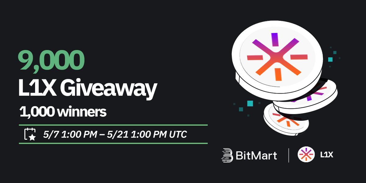 🌟 #BitMart X #L1X #Airdrop 🌟 1️⃣Follow @BitMartExchange & @BitMartResearch & @LayerOneX 2️⃣Join t.me/BitMartExchange & t.me/Layer1X 3️⃣RT & Tag 3 frds & Like 4️⃣Fill in forms.gle/RKqvhowDu4z6Hs… 🎁 1,000 winners / 9,000 $L1X Register 👉 bitmart.com/en-US?r=VamYsk…