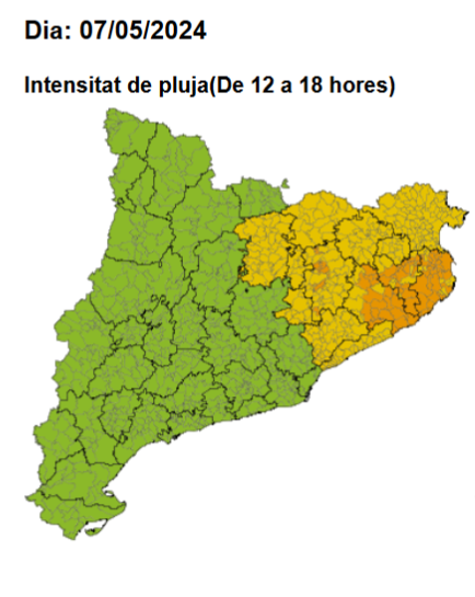 Activat en fase de prealerta el Pla Inuncat. Durant la tarda d'avui es produiran pluges a la meitat est de Catalunya, podent superar els 20 mm/30 minuts. Les comarques amb més afectació seran Osona, la Selva, el Gironès i el Baix Empordà.
