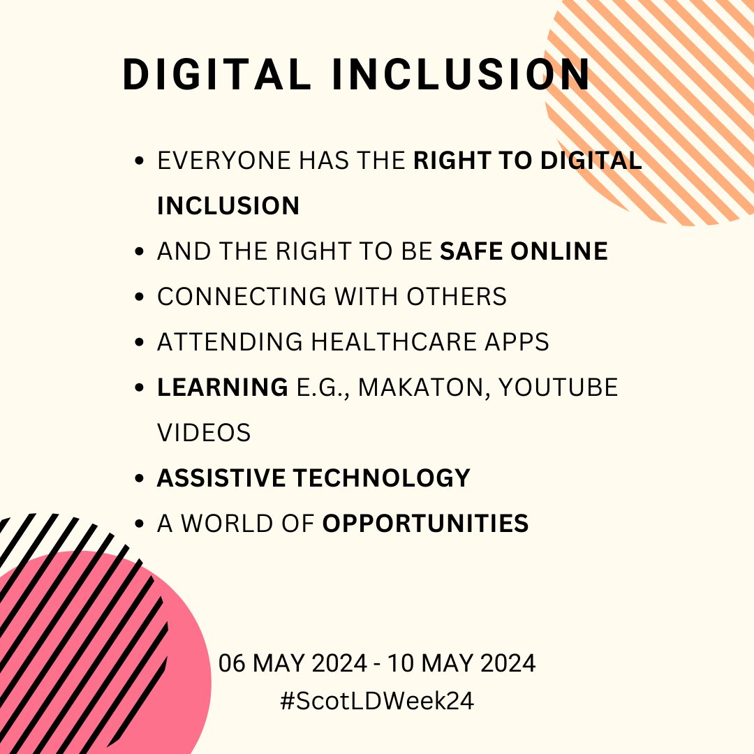 Everyone has the right to access the #digital world 📲🌎 From #learning, making #friends, the power of #assistivetechnology, and beyond: this #ScotLDWeek24 it's time to make digital inclusive and safe for everyone🫂 How have you utilised digital tools in your practice?