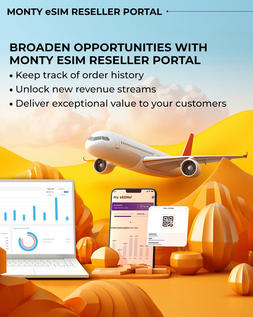 Seamlessly distribute data bundles via QR codes to your customers!
Empowering businesses & travel agencies worldwide with streamlined orders and borderless connectivity. ✈️🌍 ​

#montymobile #telecom #technology #MontyeSIM #GlobalConnectivity #TechInnovation 🌐📲