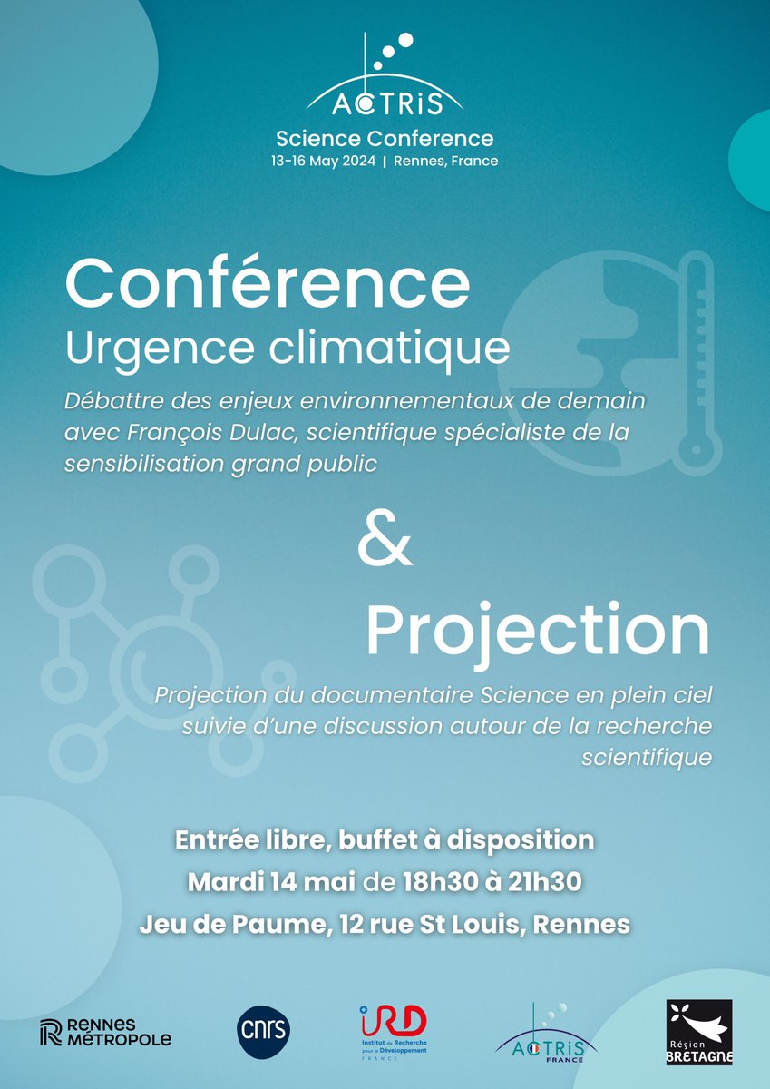 Nous serons à Rennes la semaine prochaine dans le cadre de l'@ACTRISRI science conference! En marge de cet événement nous organisons des actions pour le grand public dont un débat sur l'urgence #climatique animé par F Dulac @LSCE_IPSL ℹ️actris.fr/actris-science…