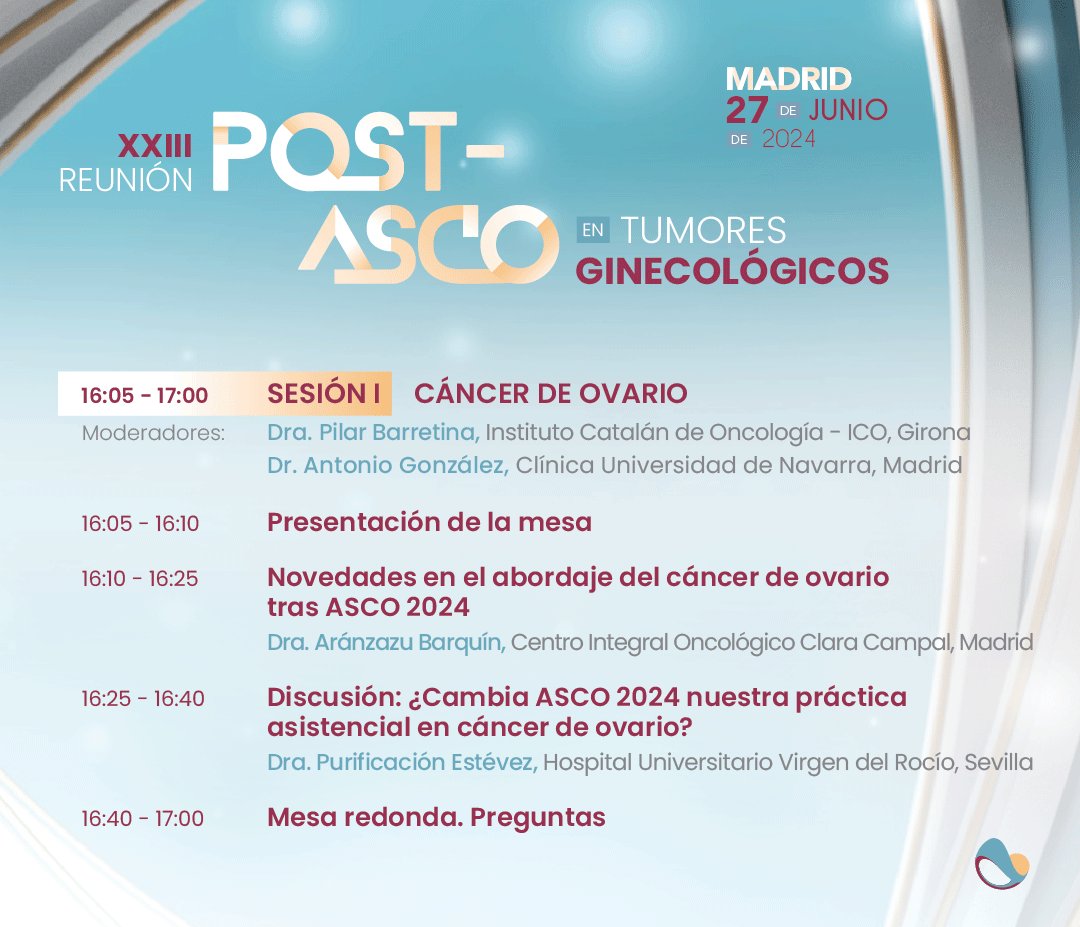 🧬 Descubre los últimos avances que se presentarán en #ASCO2024 sobre el tratamiento del #cáncerdeovario, en la Sesión I del #postascogine24. +info 👉 bit.ly/3QzaGWA ! #Oncología #novedadesclínicas