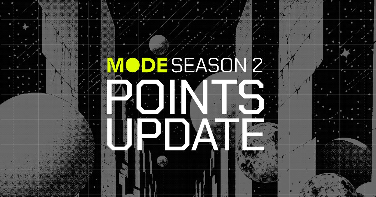 Mode Season 2: Points Update 🟡 Up to 5x Rewards—Here's a guide to understand all the Mode Points Multipliers going forward. Read all about it 👇 mode.mirror.xyz/N4tskj44SRFHTl…