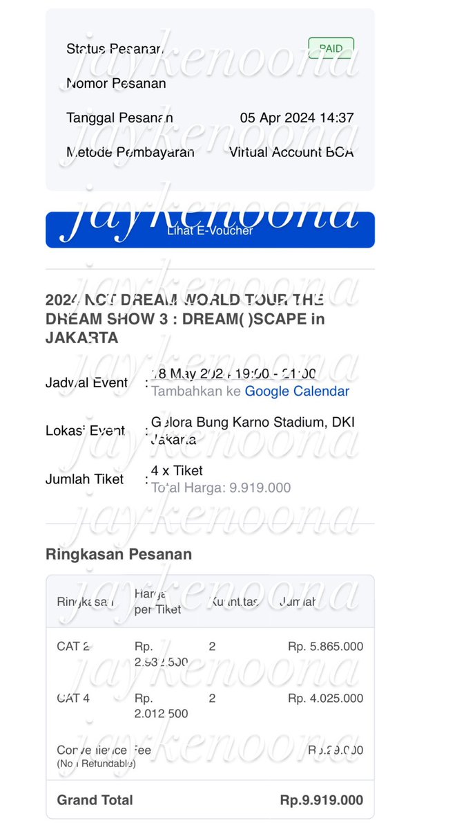 WTS WANT TO SELL LFB INA

2 TIX SECTION CAT 2
2 TIX SECTION CAT 4
HARGA NORMAL HARGA ASLI NO FEE
surat kuasa bisa cod / gojek

T. ticket concert nct dream no scam 🦦

bisa via shopee checkout untuk keamanan transaksi!
testi => #proofJAYKEnoona 

#TDS3inJAKARTA #TDS3INJKT