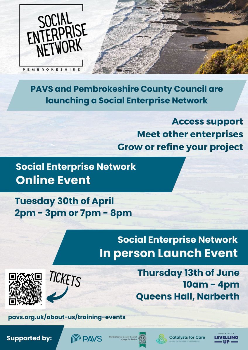 Come join PAVS and PCC for a Social Enterprise Networking Event in the Queens Hall, Narberth on the 13th of June. For more info & to book click the link! Training & Events | Pembrokeshire Association of Voluntary Services ( pavs.org.uk/about-us/train… )