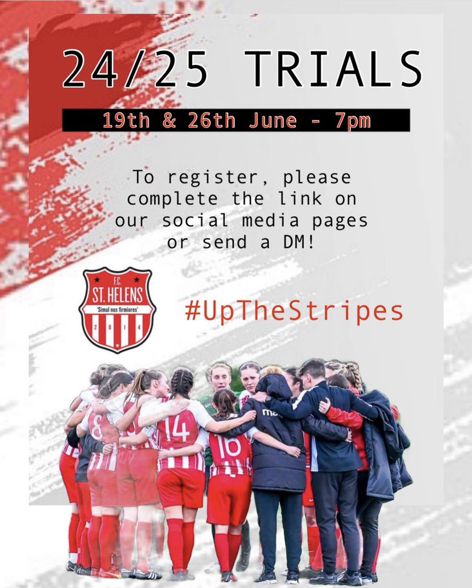 We are happy to announce
TRIAL DATES❗️

Register your interest: 👇🏼

forms.office.com/r/M0pL4yYUBk?o…

#UpTheStripes 🔴⚪️