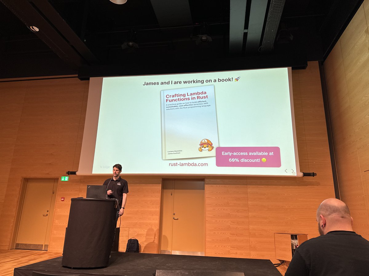 donkersgood's tweet image. Great talk by @loige about writing Lambda Functions in Rust. I strongly believe there is a good future for Rust, and it&apos;s good to see it working in Lambda too! 

Also I just learned Luciano and @plantpowerjames are writing a book on it!