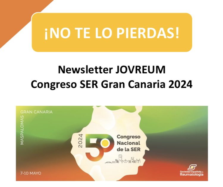 🆕 Consulta la Newsletter @JOVREUM de la #SER2024 ⤵️ ser.us3.list-manage.com/track/click?u=… Coordinación: @hyepark_reuma 🌞Información de interés Gran Canaria 🤓Seleccion de trabajos (comunicaciones orales y posters) 🔎Rotación en la Unidad de Investigación de la @SEReumatologia Y más!