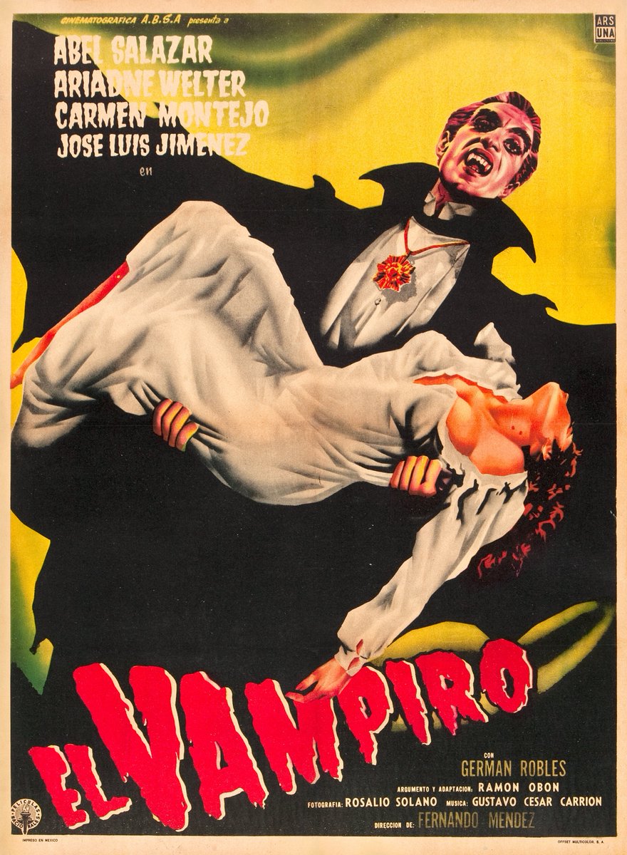 El Vampiro (Peliculas Nacionales, 1957)
Mexican One Sheet (27.5' X 37.5')
.
#TerrorByNight #ElVampiro #ClassicHorror #VintageHorror #MexicanHorror #MonsterKid
.