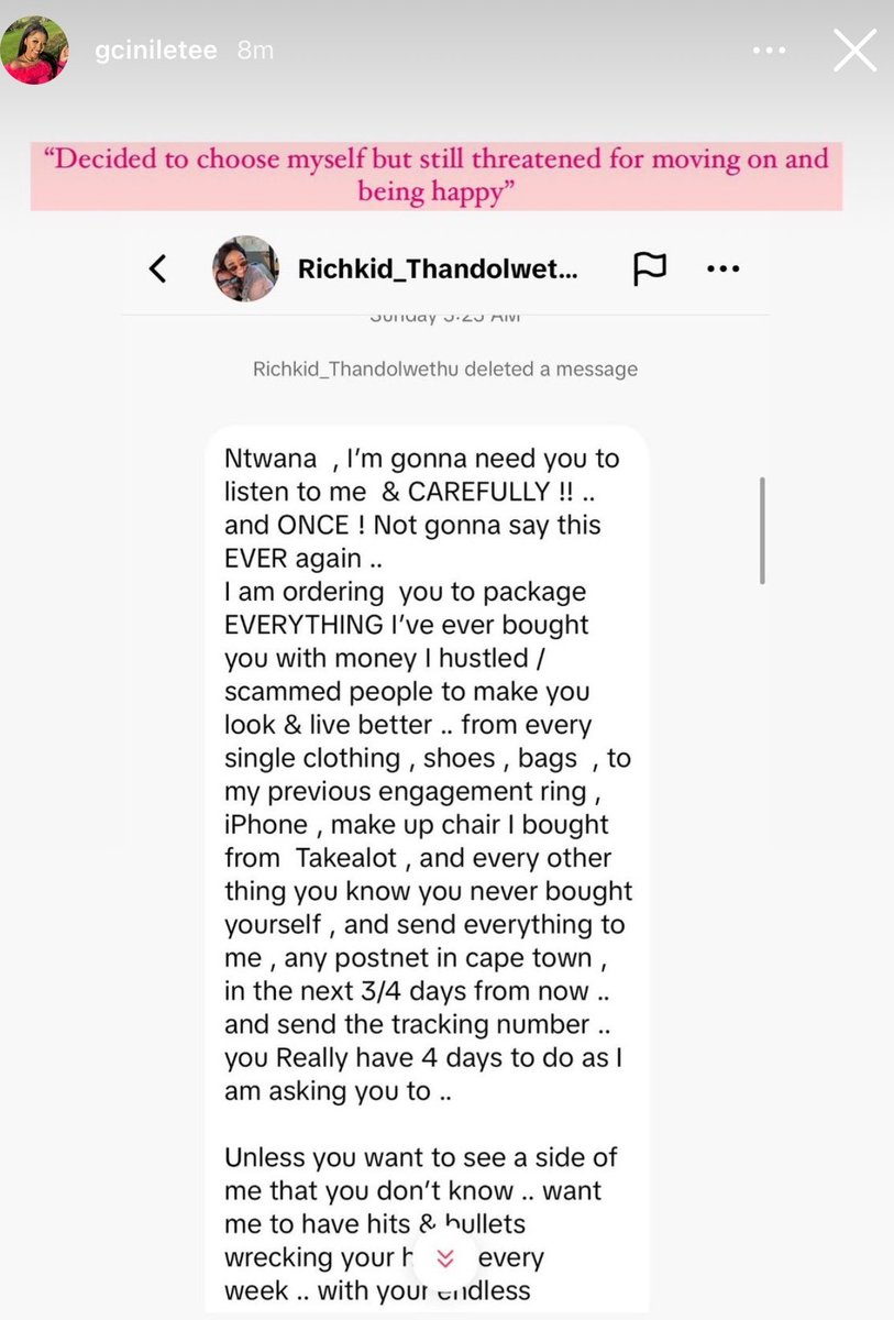 Grootman requests her baby mama Gcinile Thwala to pack everything he's ever purchased for her including the engagement ring. Amongst other things Grootman wants every single clothing, shoes, bags, an iPhone and makeup chair from Take A Lot. Gcinile has 4 days to return all the…