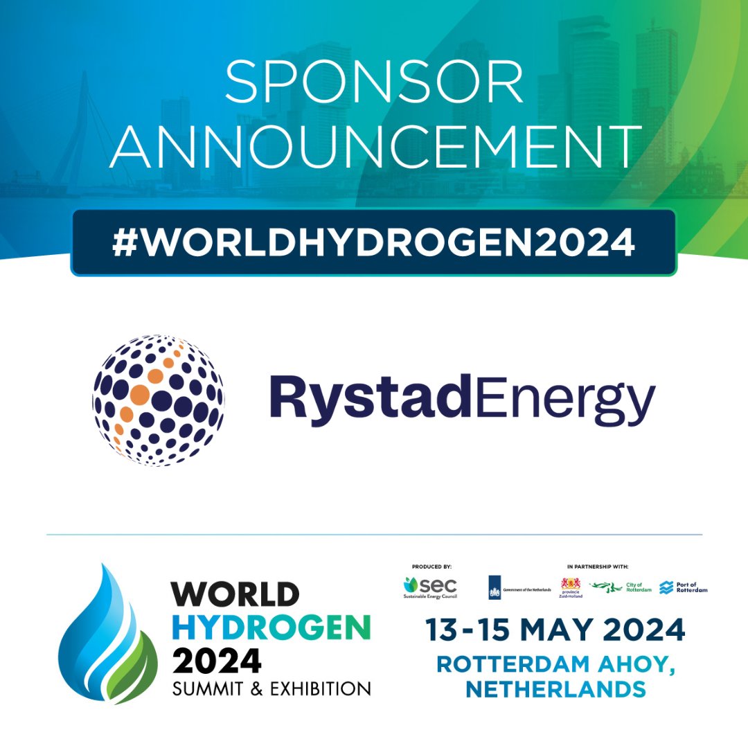 📢SPONSOR ANNOUNCEMENT

Meet one of our associate sponsors, @RystadEnergy at #WorldHydrogen2024 NEXT WEEK on 13-15 May at Rotterdam Ahoy!

✅Register: lnkd.in/eg8iXRra
📃View the programme: world-hydrogen-summit.com/2024-summit-pr…