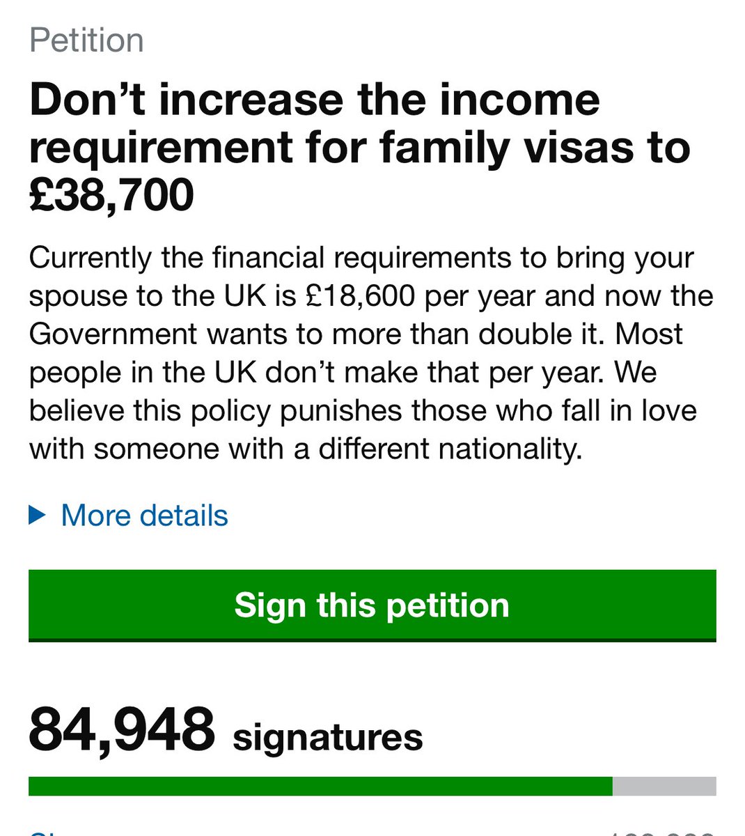 Come on guys please help 🙏 Have a thought for those separated by an over inflated, un researched, draconian MIR! 15k Signatures needed! @the3million @BritCits @ZoeJardiniere @E_L_James @IMIX_UK @ReuniteDivFamil @alisonthewliss @PaulBlomfieldMP bit.ly/3uBT7NN