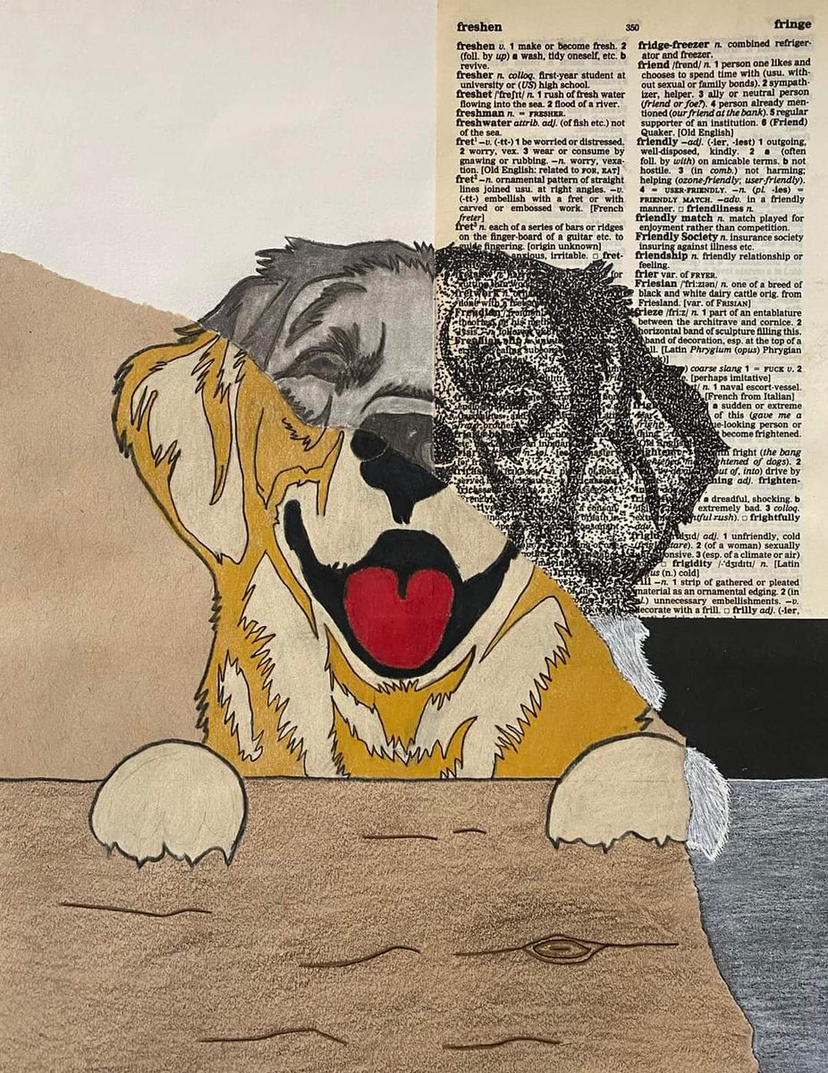 Today’s mixed media composition, “Friend”, is brought to you by grade 12 artist, Brayden Okum!