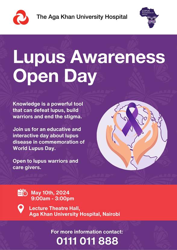 Calling all Kenya lupus community members! Join us this World Lupus Day to discuss significance of patient support groups in driving change, the role of research in enhancing lupus care & other exciting topics ! Let's raise awareness & make lupus visible @AKUHNairobi @Lupus_Kenya