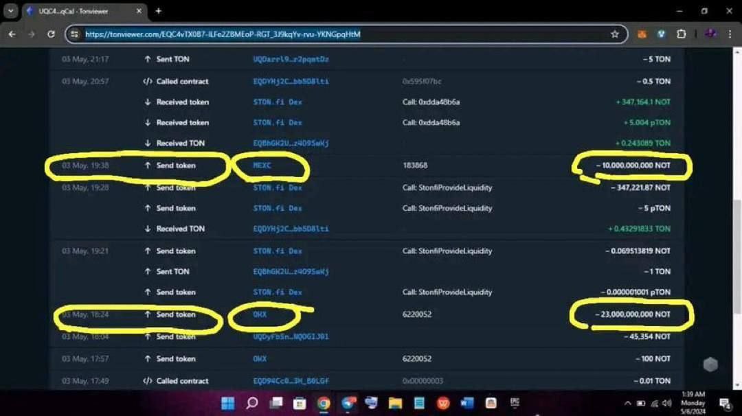 Junaidatta0's tweet photo. πNOTCOIN UPDATE Listing announcement π₯π
We may be seeing $NOT launch shortly.
Friday, May 3rd:π₯π
10 billion $NOT sent to MEXC
23 billion $NOT sent to OKX
The wait is almost over.
Are you excited?
π₯π
#notcoinListing #notcoin https://t.co/POhUUtQiD2