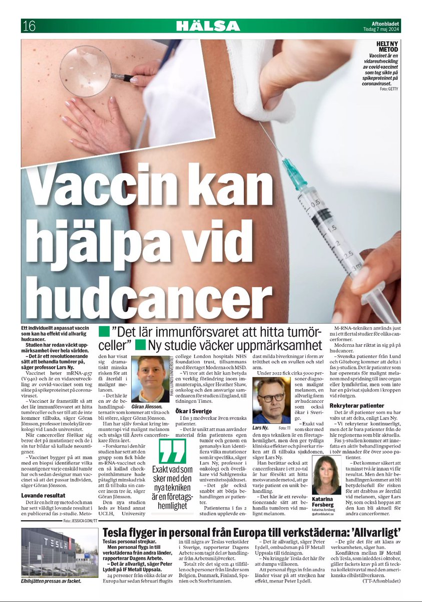 Lars Ny (@ny_lars) on Twitter photo Precisionsmedicin i en nära framtid -hoppas vi! Individuellt mRNA vaccin i kombination med checkpointhämmare. TVÅ nobelpris, EN cancerbehandling. <a href="/SahlgrenskaAcad/">Sahlgrenska Academy</a> <a href="/sahlgrenska/">Sahlgrenska Universitetssjukhuset</a> Precisionsmedicin i en nära framtid -hoppas vi! Individuellt mRNA vaccin i kombination med checkpointhämmare. TVÅ nobelpris, EN cancerbehandling. <a href="/SahlgrenskaAcad/">Sahlgrenska Academy</a> <a href="/sahlgrenska/">Sahlgrenska Universitetssjukhuset</a>