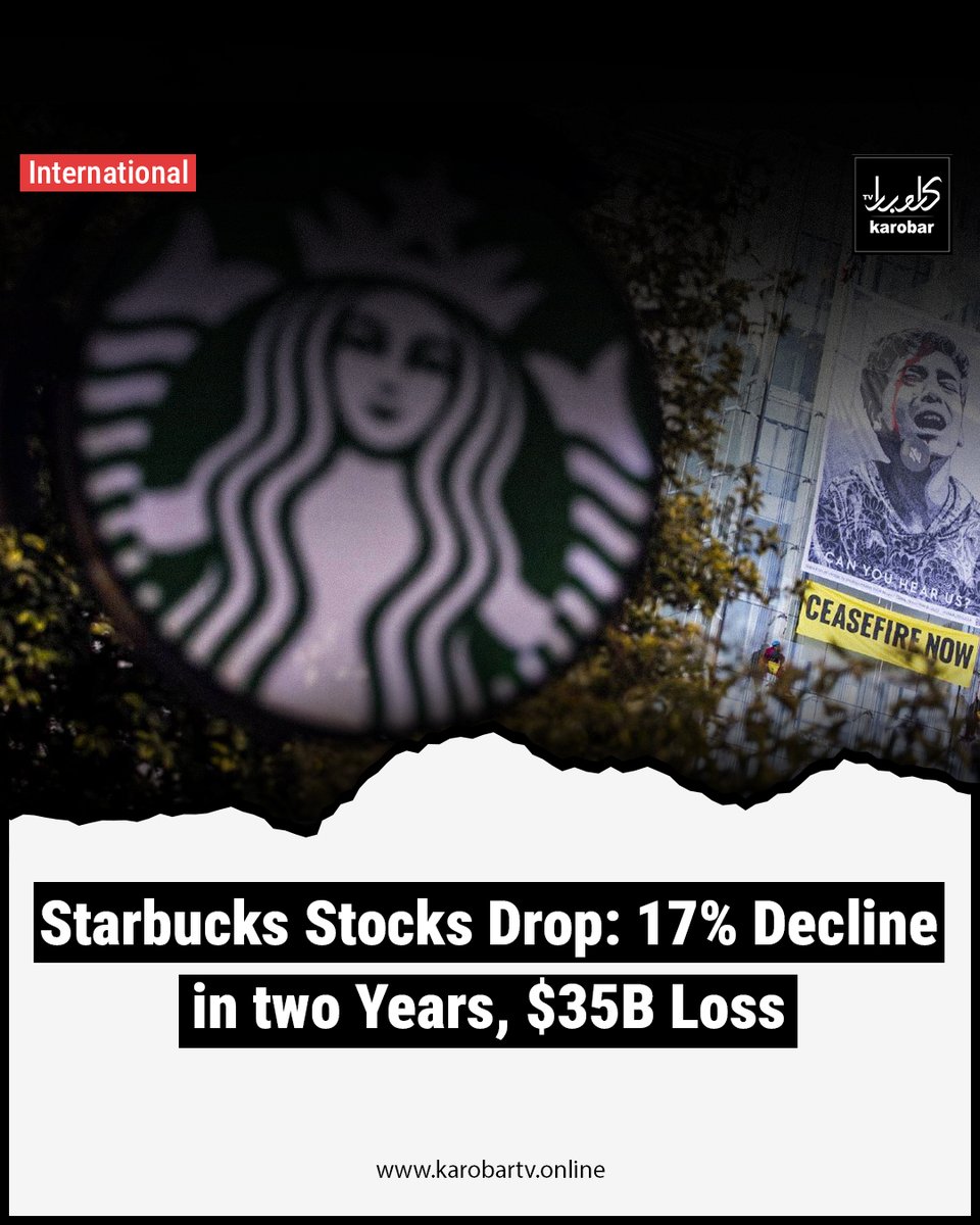 Starbucks, a prominent supporter of the Israeli occupation, experienced a significant 17% decline, marking its largest stock market drop in the past two years, resulting in a total loss of $35 billion.

#Starbucks #Israeli #StockMarket #FinancialCrisis