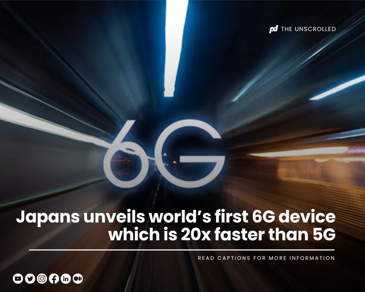 #Japan's consortium launched a 20x faster #6G prototype (100 Gbps) using 100 & 300 GHz bands. Challenges: signal distance, penetration, and infrastructure. Real-time holographic comm. possible with 6G.
#technology  #TechNews #network