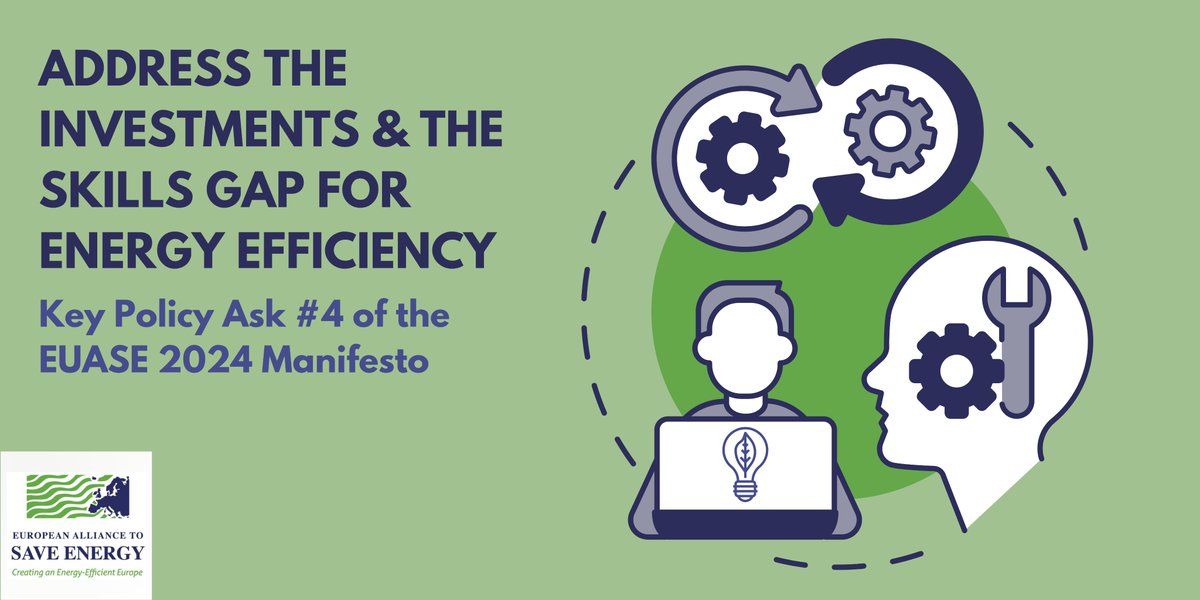 4⃣ The fourth key action in the @EUASE Manifesto is to address the investments and the skills gap for #energyefficiency. 💡 The #energytransition requires education and training on #skills. 👉 Read EUASE's Manifesto: bit.ly/3J2sYuZ